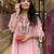 Floral embroidered pink round neck chanderi kurta set with trouser & dupatta