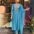 Floral embroidered blue round neck chanderi kurta set with trouser & dupatta