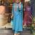 Floral embroidered blue round neck chanderi kurta set with trouser & dupatta