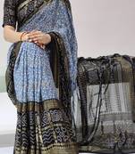 blue color bandhni printed with foil work moss art silk saree with unstitched blouse