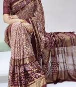 coffee color bandhni printed with foil work moss art silk saree with unstitched blouse