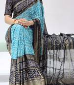 sky color bandhni printed with foil work moss art silk  saree with unstitched blouse