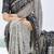 grey color bandhni printed with foil work moss art silk  saree with unstitched blouse