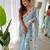 Sky Blue Color Embroidered Chinon Silk Saree