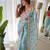 Sky Blue Color Embroidered Chinon Silk Saree