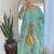 Floral embroidered sea-green v neck chinon kurta set with trouser & dupatta