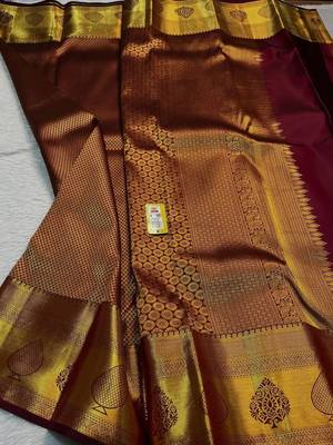 brown art silk saree with woven work 2