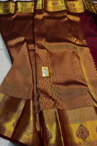 brown art silk saree with woven work