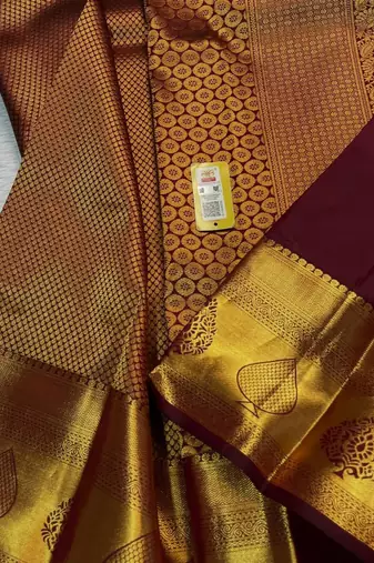 brown art silk saree with woven work