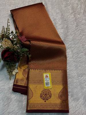 brown art silk saree with woven work 4
