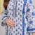 Floral embroidered blue v neck cotton kurta set with trouser & dupatta