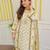 Floral embroidered yellow v neck cotton kurta set with trouser & dupatta