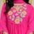 Floral embroidered pink round neck cotton kurta set with trouser & dupatta