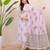 Floral printed white round neck cotton kurta set with trouser & dupatta