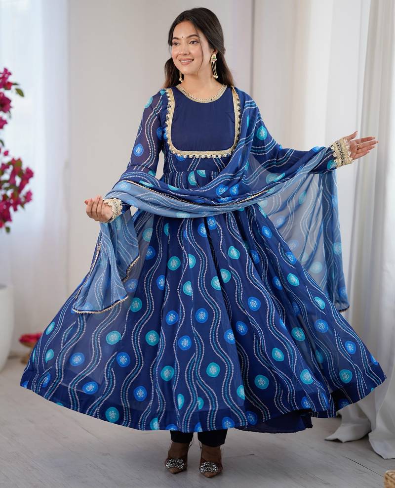 Pure Soft Fox Georgette Bandhani Kalicut Anarkali Suit with 4+ Meter Flair & Dupatta – Ready to Wear