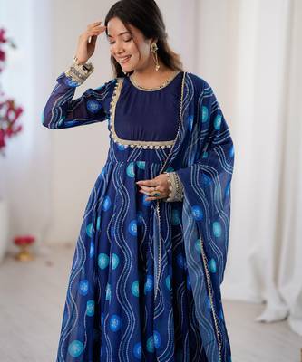 georgette bandhani kalicut anarkali suit with 4+ meter flair & dupatta 2