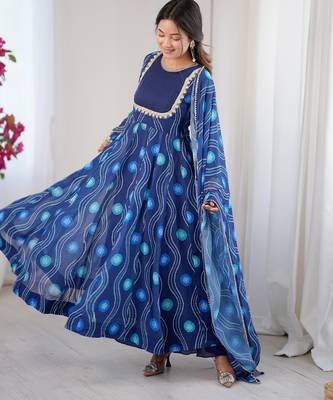 georgette bandhani kalicut anarkali suit with 4+ meter flair & dupatta 3