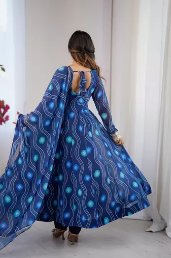 georgette bandhani kalicut anarkali suit with 4+ meter flair & dupatta
