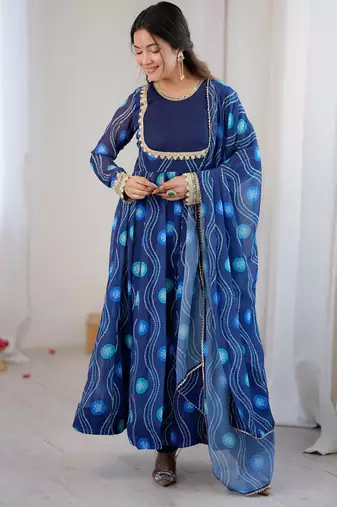 georgette bandhani kalicut anarkali suit with 4+ meter flair & dupatta