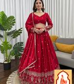 Red Silk Lehenga with Intricate Thread and Sequence Embroidery