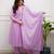 Floral embroidered purple v neck cotton kurta set with trouser & dupatta