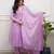 Floral embroidered purple v neck cotton kurta set with trouser & dupatta