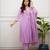 Floral embroidered purple v neck cotton kurta set with trouser & dupatta