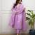 Floral embroidered purple v neck cotton kurta set with trouser & dupatta