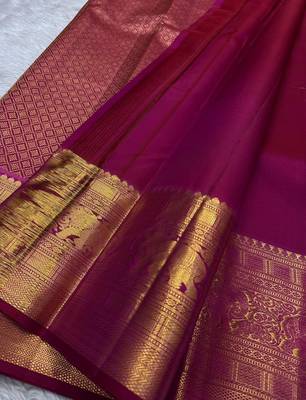 wine art silk designer saree with woven work 2
