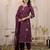 Floral embroidered purple round neck cotton kurta set with trouser & dupatta