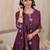 Floral embroidered purple round neck cotton kurta set with trouser & dupatta