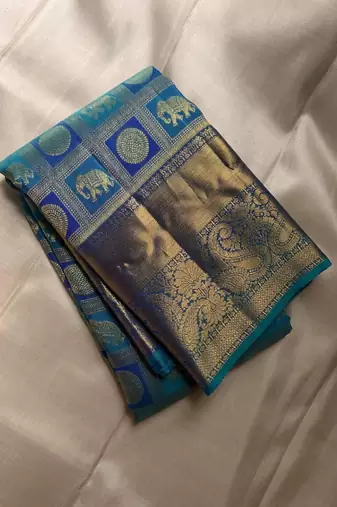 blue art silk designer saree with woven pattern
