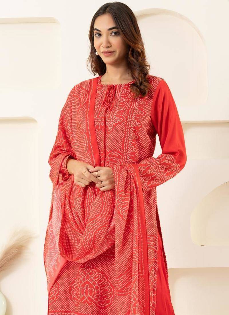 Red bandhani kurta set