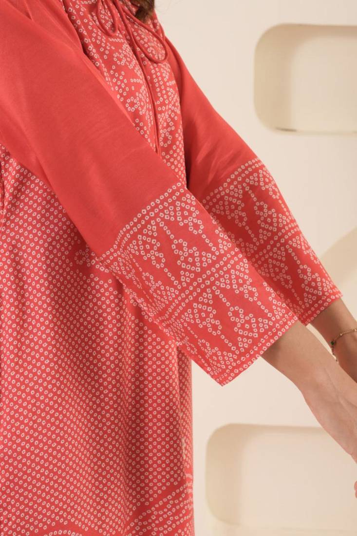 Red bandhani kurta set