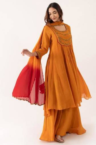 Orange chinnon kurta set