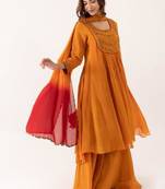 Orange chinnon kurta set
