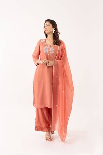 Peach crystal kurta set