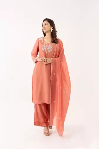 Peach crystal kurta set