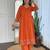 Floral embroidered orange v neck cotton kurta set with trouser