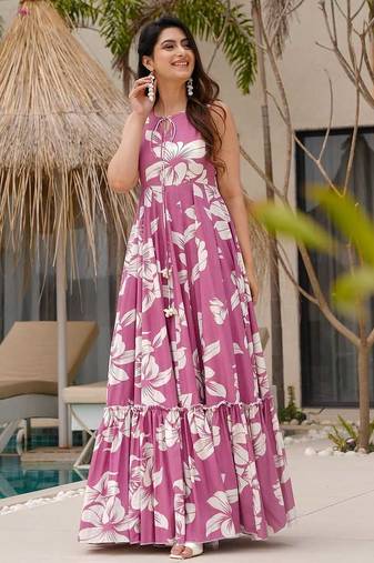 Floral printed purple v neck cotton kurta set with trouser