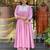 Floral embroidered pink round neck cotton kurta set with trouser