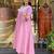 Floral embroidered pink round neck cotton kurta set with trouser