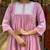 Floral embroidered pink round neck cotton kurta set with trouser