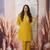 Floral embroidered yellow round neck cotton kurta set with trouser