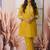 Floral embroidered yellow round neck cotton kurta set with trouser