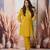Floral embroidered yellow round neck cotton kurta set with trouser