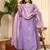 Floral Embroidered Purple V Neck Chanderi A Line Kurta With Trouser & Dupatta