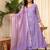 Floral Embroidered Purple V Neck Chanderi A Line Kurta With Trouser & Dupatta