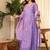 Floral Embroidered Purple V Neck Chanderi A Line Kurta With Trouser & Dupatta
