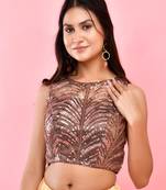 Sequined Embellished Boat Neck Sleeveless Padded Saree Blouse